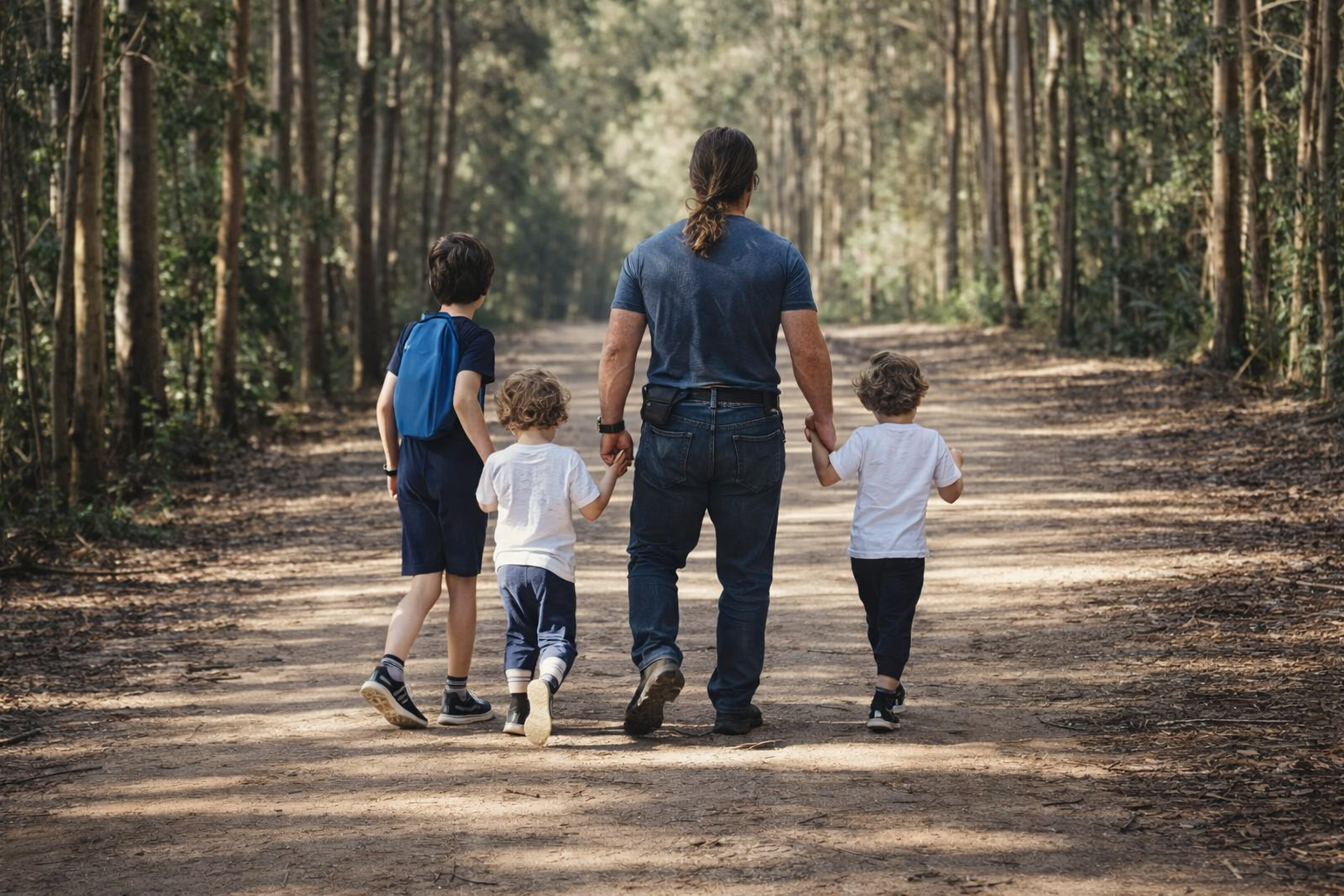 Noah Revoy walking with his three sons